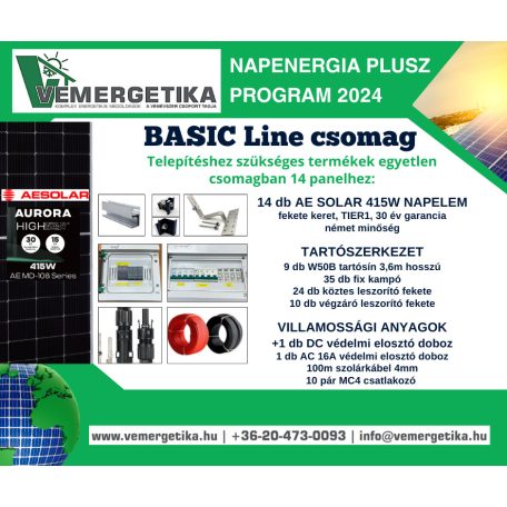 Egységcsomag 14 napelem+ tartószerkezet+villamossági anyagok 6 csomag esetén